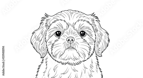 Intricate Alert Shih Tzu Puppy Portrait Coloring Page Design for Mindful Adult Relaxation