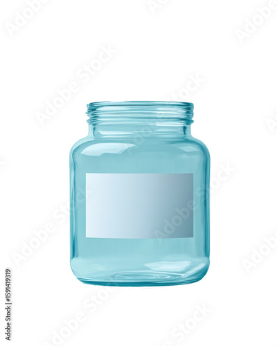 Clear glass jar with a blank label on display