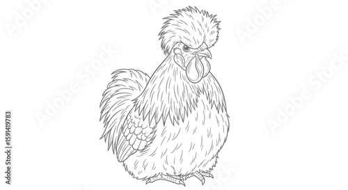 Intricate Asian Silkie Chicken Coloring Page Design for Mindful Adult Artistic Enjoyment