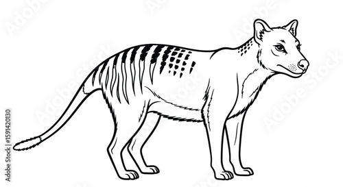 Historical Classic Thylacine Standing Detailed Coloring Page for Adults and Extinct Animals