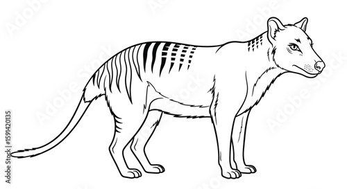 Intricate Classic Thylacine Standing Coloring Page Design for Mindful Adult Learning