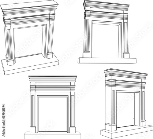 Vector sketch illustration of a fireplace design for heating a room in a classic, vintage, ethnic style