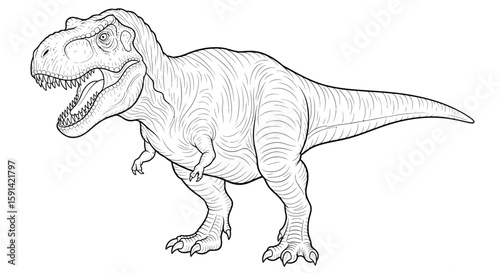 Thrilling Detailed Tyrannosaurus Rex Dinosaur Coloring Page for Adults and Paleontology Fans