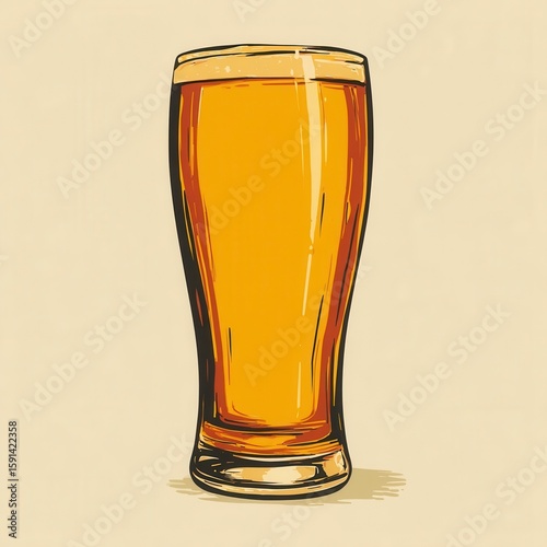 Hand Drawn Illustration of a Glass of Amber Beer