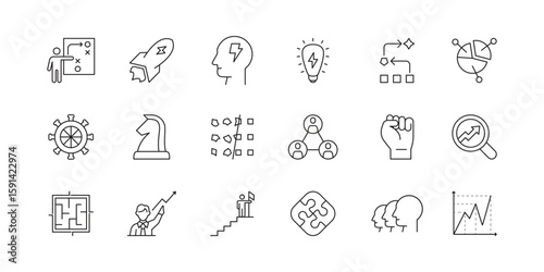 Business strategy icon set plan, goal and solution. Analisis brainstorming business to the growth achievement