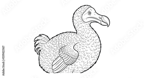Authentic Realistic Dodo Bird Extinct Creature Detailed Coloring Page for Adult Education