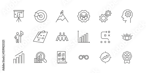 Business strategy icon set plan, goal and solution. Analisis brainstorming business to the growth achievement