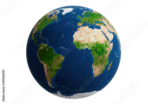 Fototapeta Naklejka Na Ścianę i Meble -  A detailed view of planet earth showing continents and oceans, isolated on a transparent background