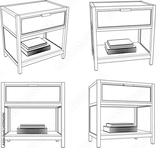 Vector sketch illustration of a modern minimalist wooden cupboard furniture design