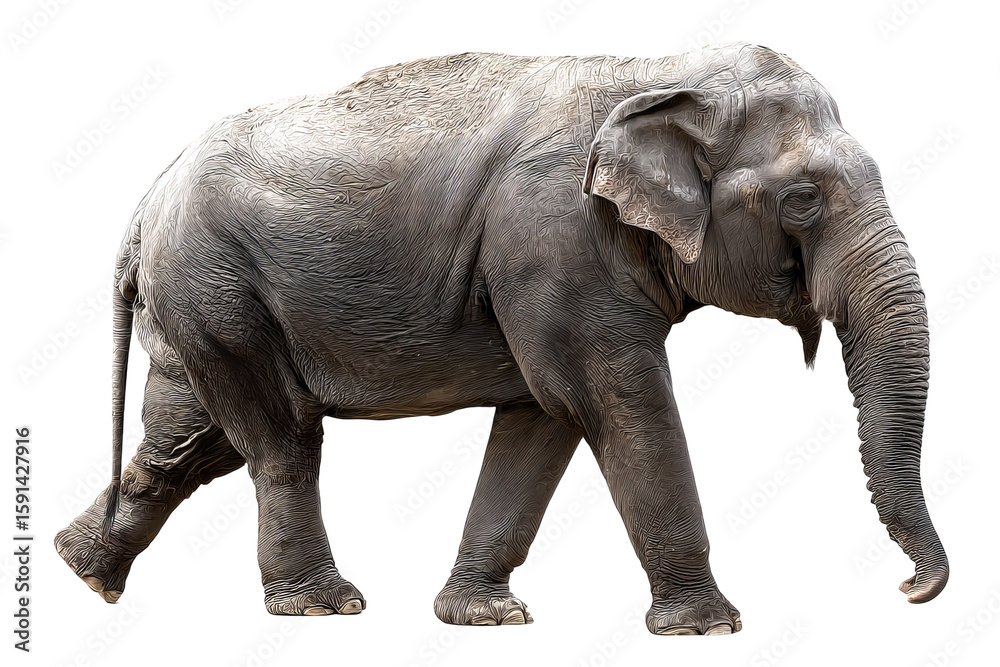 Fototapeta premium Majestic high‑resolution full‑body elephant transparent‑background PNG cutout for seamless wildlife branding, safari‑themed graphic design, educational posters, presentations, and e‑commerce mockups