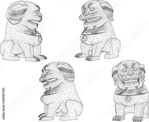 Vector sketch illustration of a statue design of a unique, traditional, classic, ethnic, guardian statue from the kingdom era 