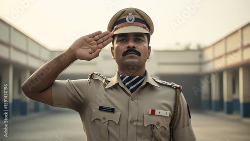 Indian Police Officer Saluting in Uniform, Showing Respect and Duty, Cinematic Video
