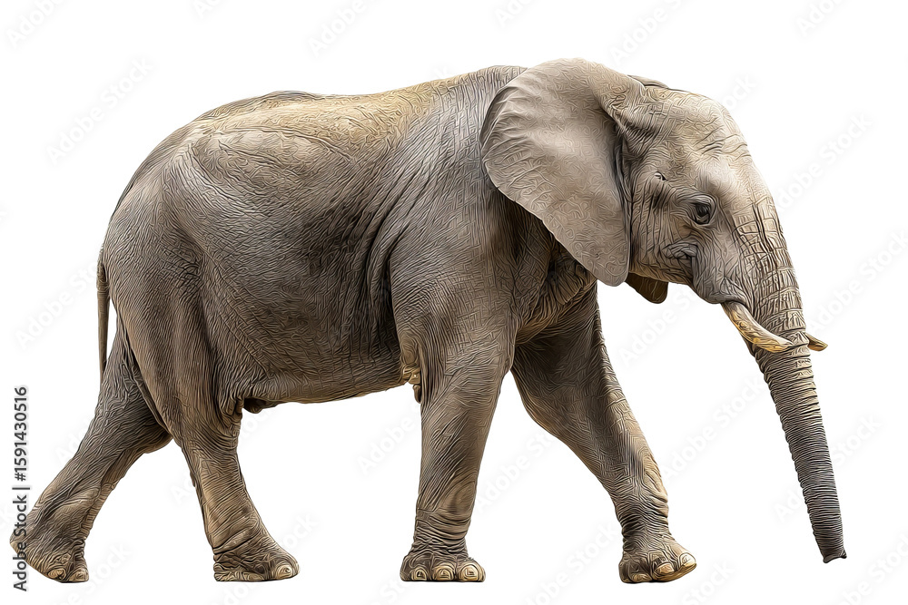 Fototapeta premium Majestic high‑resolution full‑body elephant transparent‑background PNG cutout for seamless wildlife branding, safari‑themed graphic design, educational posters, presentations, and e‑commerce mockups