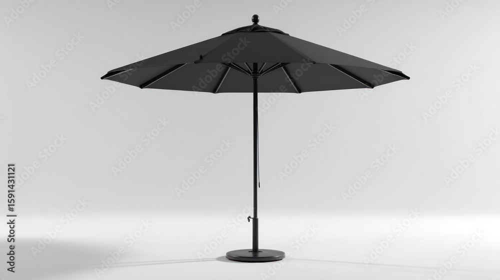 Obraz premium Large black outdoor patio umbrella with a circular canopy and a central pole