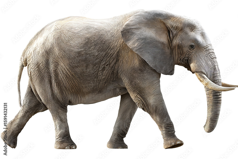 Obraz premium Majestic high‑resolution full‑body elephant transparent‑background PNG cutout for seamless wildlife branding, safari‑themed graphic design, educational posters, presentations, and e‑commerce mockups