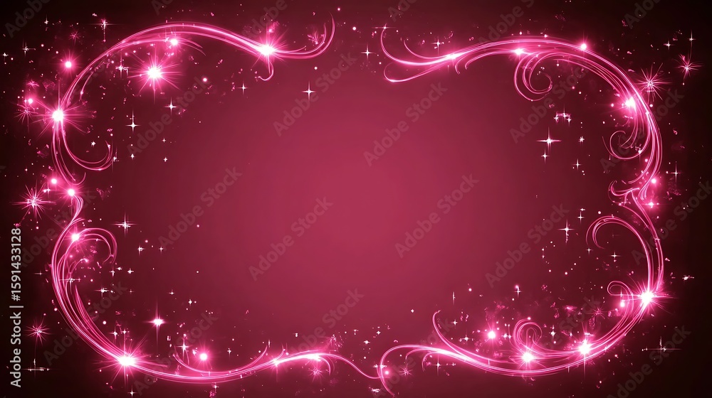 Obraz premium Pink glowing ornate frame
