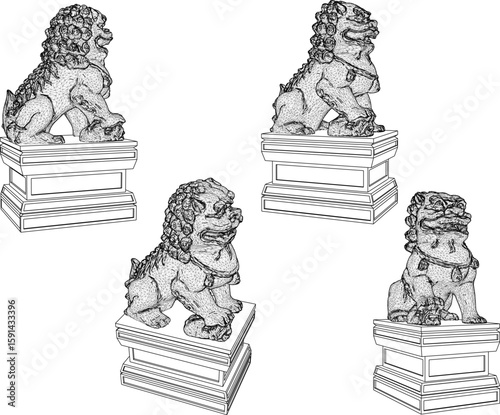 Chinese traditional classical ethnic lion sculpture design illustration vector sketch