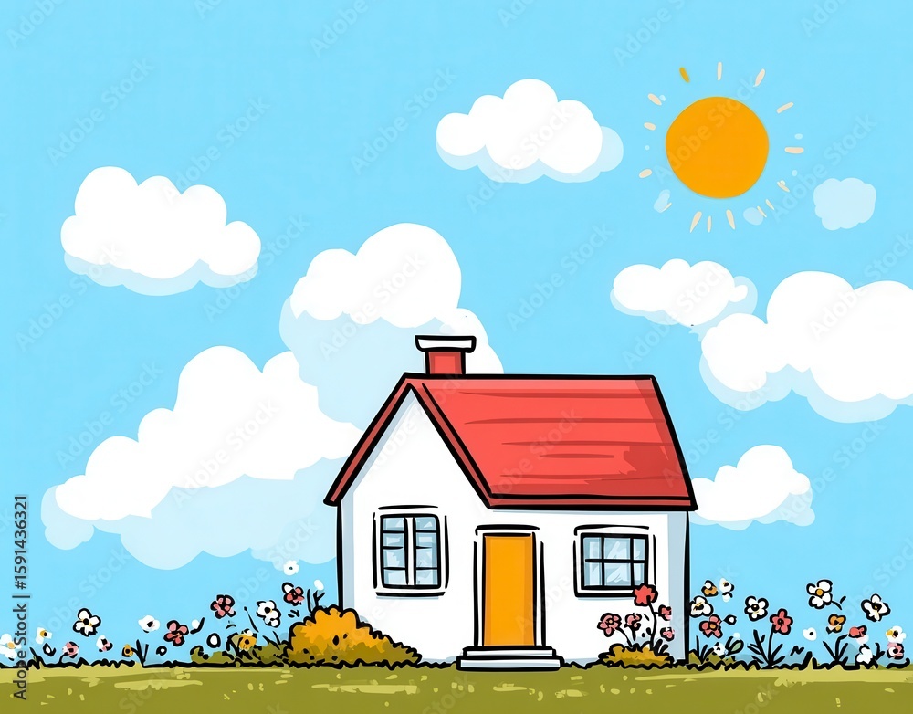 Naklejka premium Pixel Art House in Sunny Meadow