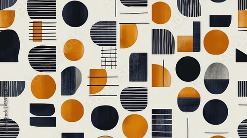 Wallpaper Mural Modern Geometric Pattern in Beige, Black, and Orange for Digital Design Torontodigital.ca