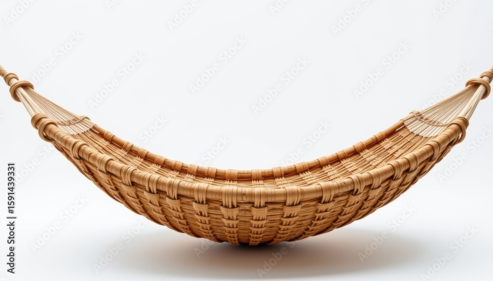 Fototapeta premium a high resolution, ultra sharp isolated hammock holder handcrafted from woven rattan, placed on a pure white background with no shadow or minimal soft shadows only