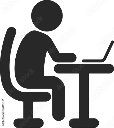Businessman clip art sitting at desk with laptop symbolizing office work, remote job, and digital profession