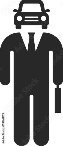 Businessman clip art with car as head symbolizing automotive business mindset and transportation industry