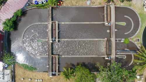 Aerial View of Water Treatment Plant. Sustainable Water Management, 4K footage.
