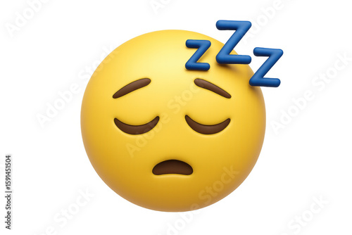 3d rendering of a sleeping yellow face emoji with closed eyes and zzz text, isolated on transparent background