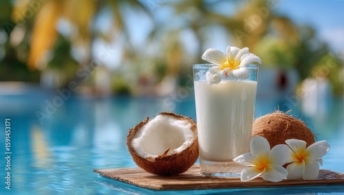 Tropical Coconut Drink by the Pool