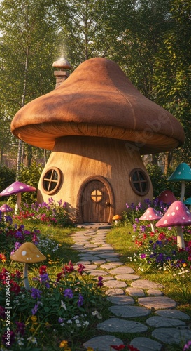 Fototapeta Naklejka Na Ścianę i Meble -  Mushroom house in a fairy garden