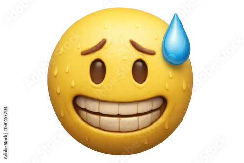 Grimacing emoji with exposed teeth, perspiring intensely, rendered in 3d against transparent backdrop