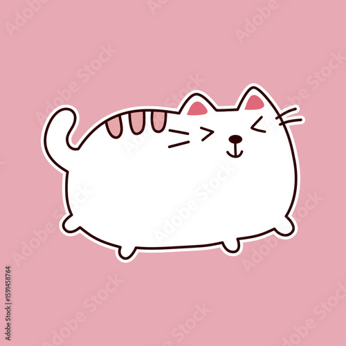  Cute white cartoon cat yawning with pink background