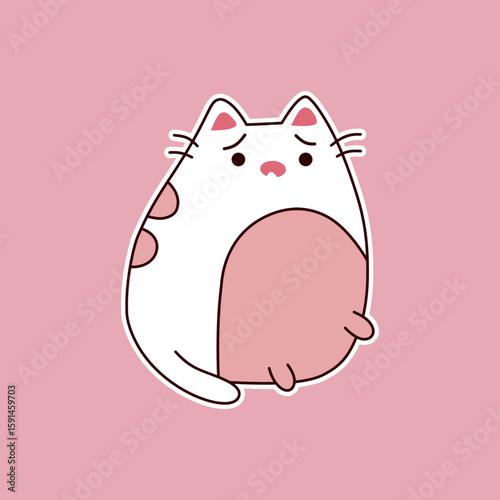  Cute white cartoon cat yawning with pink background