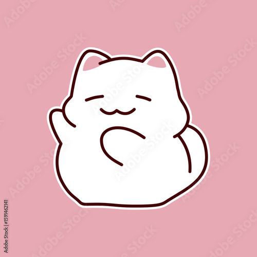 Cute white cartoon cat yawning with pink background