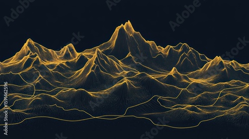 Abstract Golden Mountain Range Topography with Dark Background
