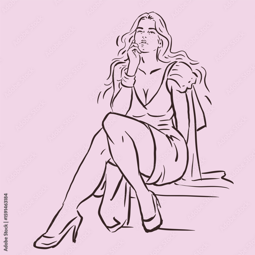 Fototapeta premium girl in a dress posing vector for illustration card decoration
