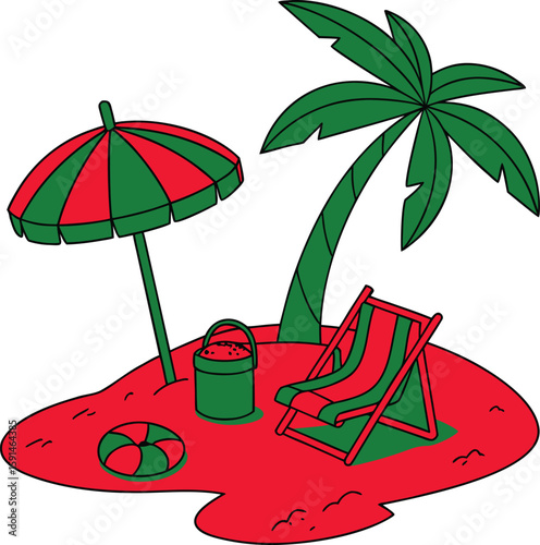 Beach summer umbrella icon set 