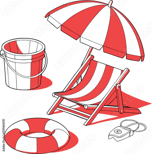 Beach summer umbrella icon set 