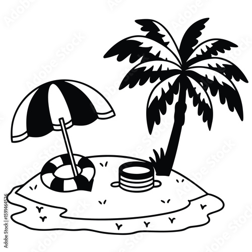 Beach summer umbrella icon set 