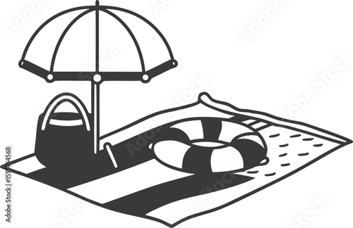 Beach summer umbrella icon set 