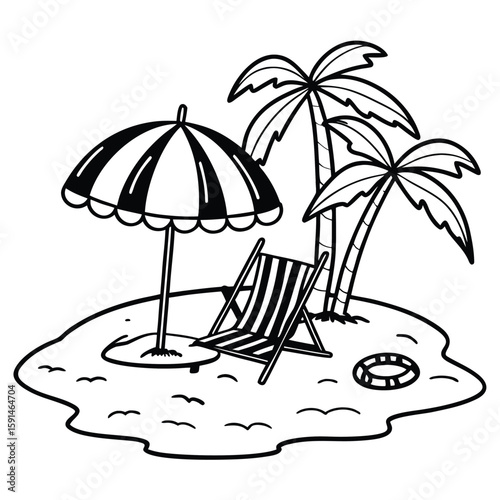 Beach summer umbrella icon set 