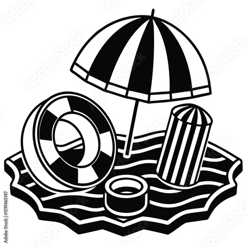 Beach summer umbrella icon set 