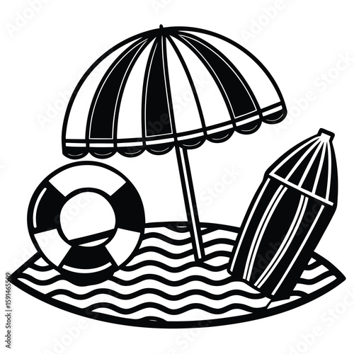 Beach summer umbrella icon set 