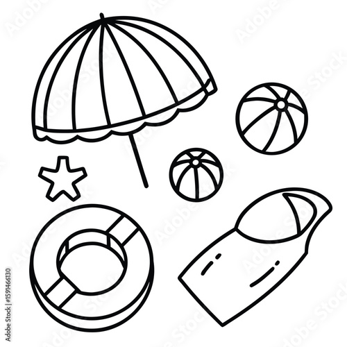 Beach summer umbrella icon set 