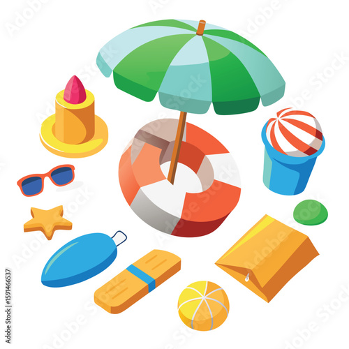 Beach summer umbrella icon set 