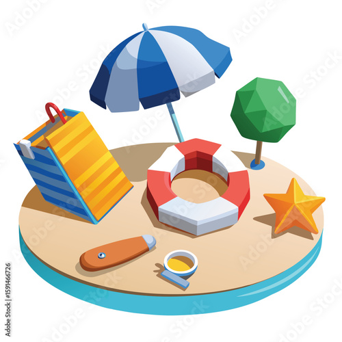 Beach summer umbrella icon set 