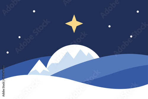 simple snow covered hills with one star shining a