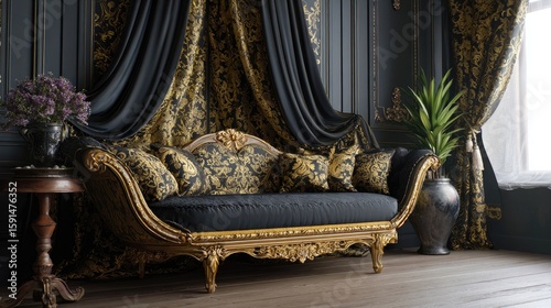 Designing a Luxurious Black Boho Backdrop with Stylish Furniture for Your Content Creation Needs
