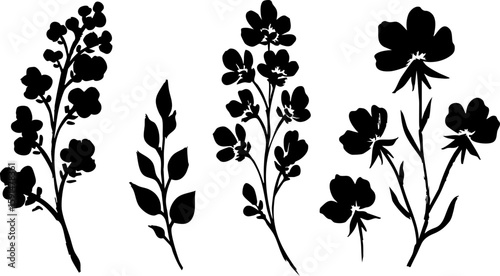 Seamless black and white floral pattern with vintage flower, leaf, and butterfly elements, ideal for elegant vector art and decoration