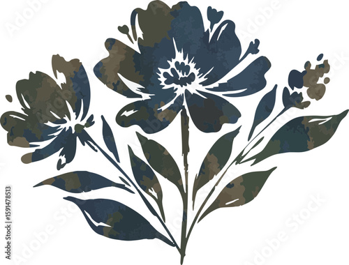 A seamless vector pattern of black tree and plant silhouettes creates a decorative floral art illustration with swirling branches and leaf elements